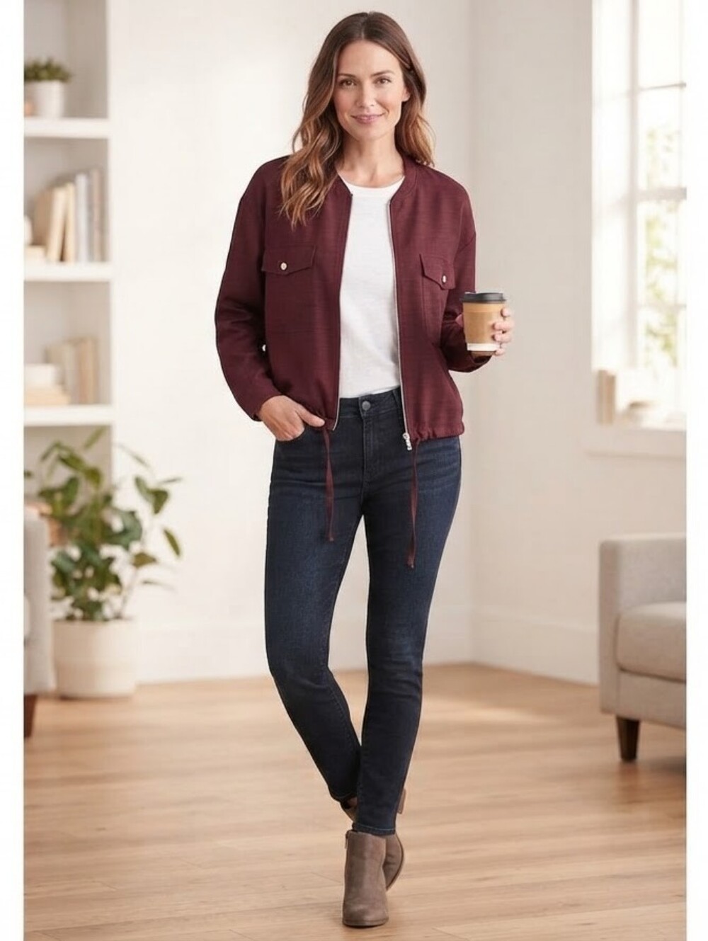 ​SOHO Apparel Burgundy Zip-Front Utility Jacket XL - NWT